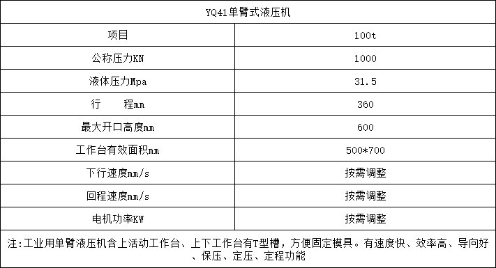 100噸單臂液壓機參數(shù) 100噸單臂液壓機參數(shù)